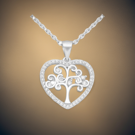 Colier Inimioara Copacul Vietii din argint Sterling 925 cu diamante simulate [6]