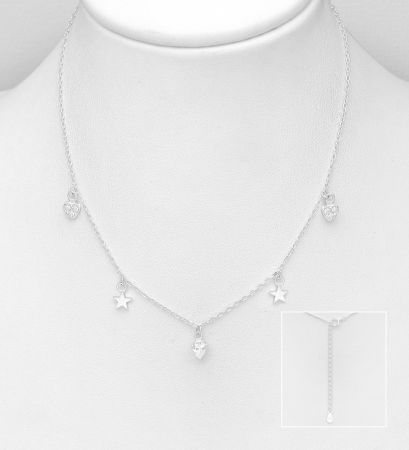 COLIERE - Colier Inimioare si Stelute din argint Sterling 925 cu diamante simulate