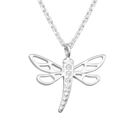 COLIERE ARGINT CU PIETRE - Colier Libelula din Argint Sterling 925 cu diamante simulate
