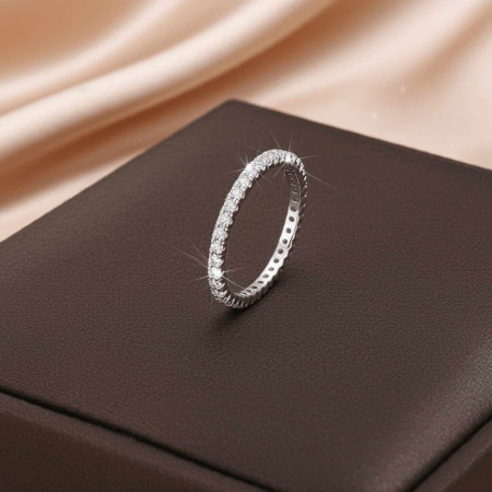 BIJUTERII SI CEASURI - Inel Banda subtire din argint Sterling 925 cu diamante simulate