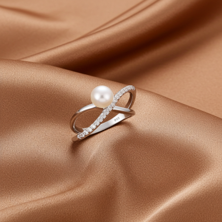 Inel din argint Sterling 925 cu perla de apa dulce si diamante simulate [1]