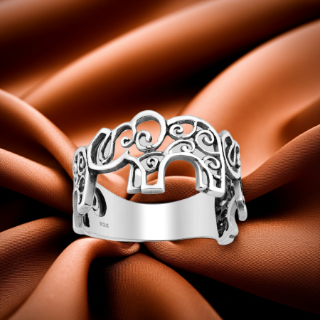 INELE ARGINT SIMPLE - Inel Elefanti din argint Sterling 925 stil oxidat