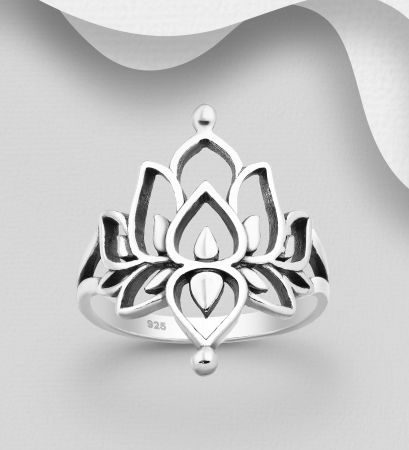 INELE ARGINT SIMPLE - Inel Floare de Lotus din argint 925 stil oxidat