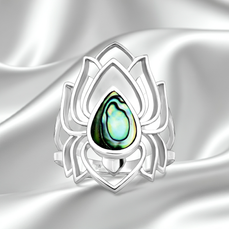 INELE ARGINT CU PIETRE - Inel Floare de Lotus din argint Sterling 925 cu sidef