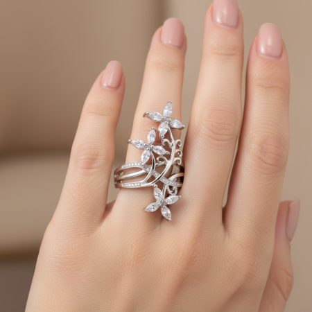 Inel Floare din argint Sterling 925 cu diamante simulate [3]