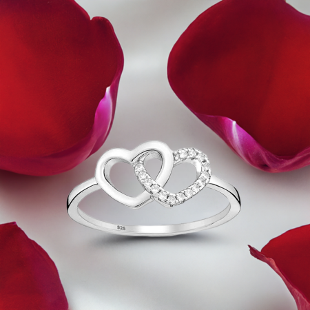 INELE ARGINT DAMA - Inel Inimi Inlantuite din argint S925 cu diamante simulate