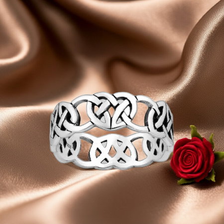 INELE ARGINT BARBATI - Inel Inimi inlantuite din argint Sterling 925 stil celtic oxidat