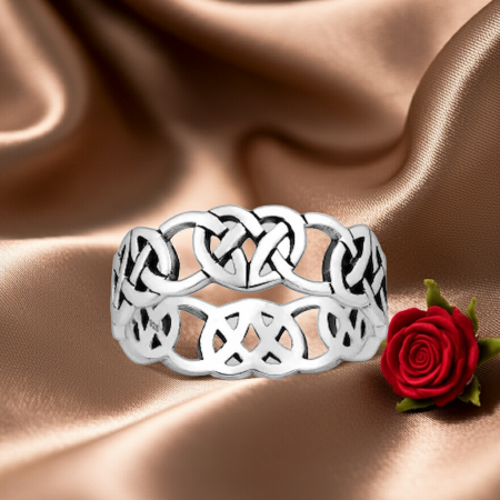 BIJUTERII ARGINT PENTRU BARBATI - Inel Inimi inlantuite din argint Sterling 925 stil celtic oxidat