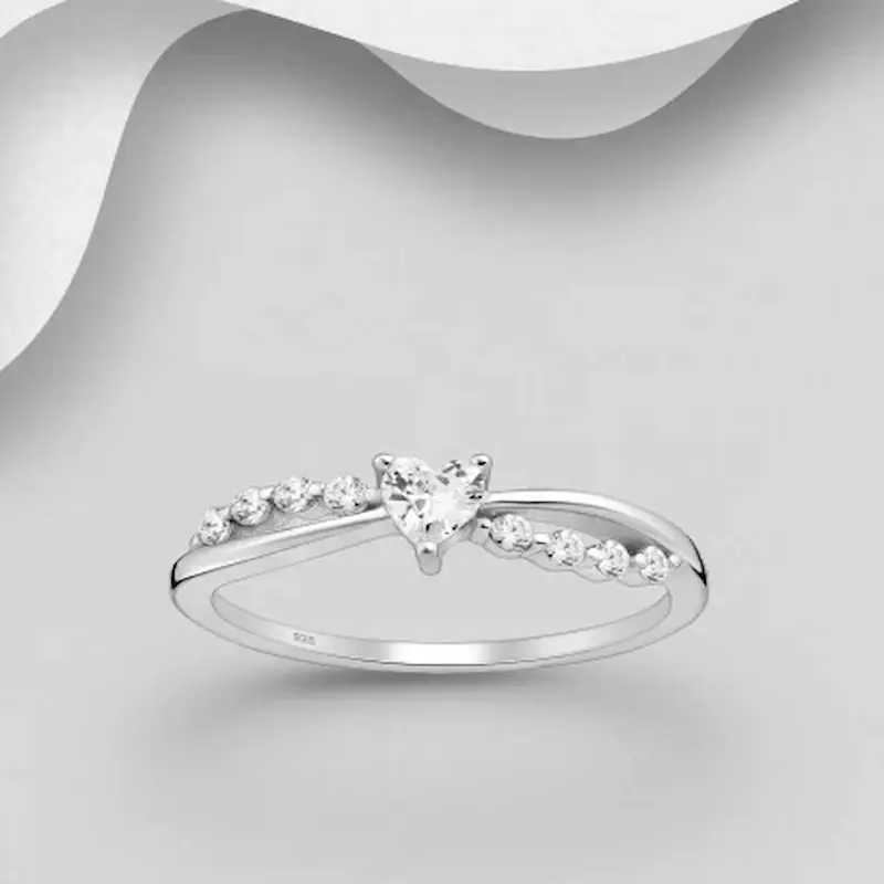 INELE LOGODNA SI VERIGHETE ARGINT - Inel Inimioara din argint Sterling 925 cu diamante simulate