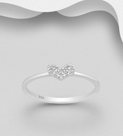 INELE ARGINT CU PIETRE - Inel Inimioara din argint sterling 925 cu diamante simulate