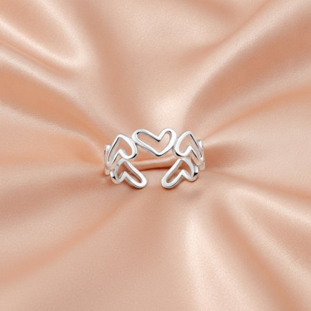 INELE ARGINT DAMA - Inel Lant de Inimioare din argint Sterling 925