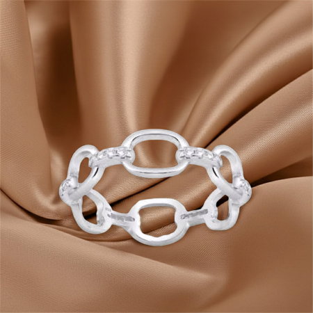 BIJUTERII ARGINT - Inel Lant din argint Sterling 925 cu diamante simulate