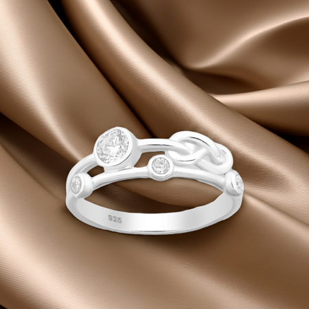 INELE ARGINT CU PIETRE - Inel Nod mic din argint Sterling 925 cu diamante simulate