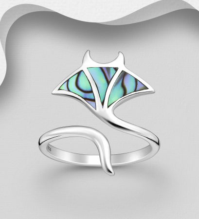 Inel reglabil Pisică de mare din argint Sterling 925 cu sidef [1]