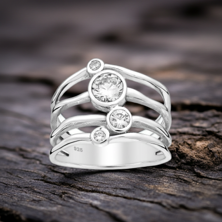 INELE ARGINT CU PIETRE - Inel Ramura din argint Sterling 925 stil oxidat cu diamante simulate