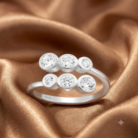 INELE - Inel reglabil din argint Sterling 925 cu diamante simulate