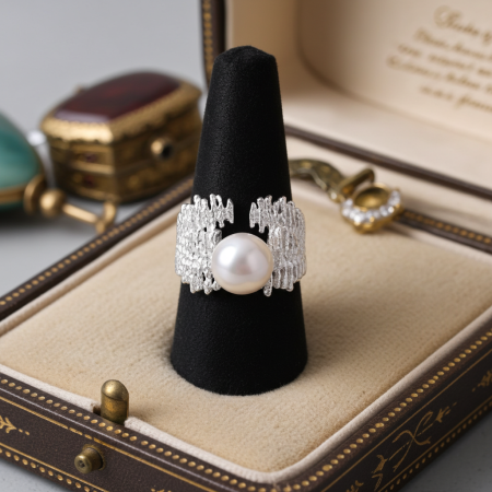 Inel reglabil din argint Sterling 925 cu perle de apa dulce [4]