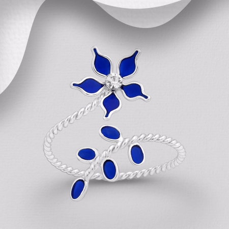 Inel reglabil Floare din argint Sterling 925 cu email colorat si sticla [3]