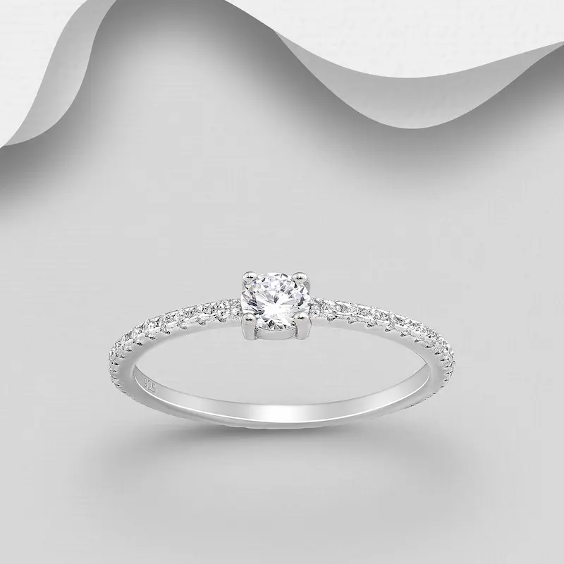 INELE LOGODNA SI VERIGHETE ARGINT - Inel stil logodna din argint Sterling 925 cu diamante simulate