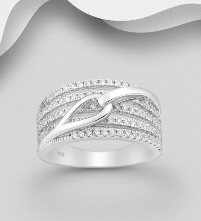INELE ARGINT CU PIETRE - Inel Nod stratificat din argint Sterling 925 cu diamante simulate