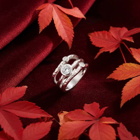 INELE ARGINT CU PIETRE - Inel stratificat și texturat din argint Sterling 925 cu diamante simulate