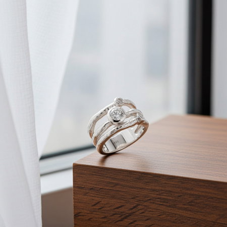 Inel stratificat și texturat din argint Sterling 925 cu diamante simulate [7]