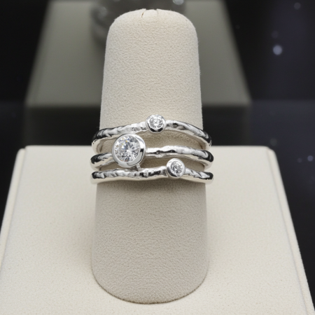 Inel stratificat și texturat din argint Sterling 925 cu diamante simulate [2]