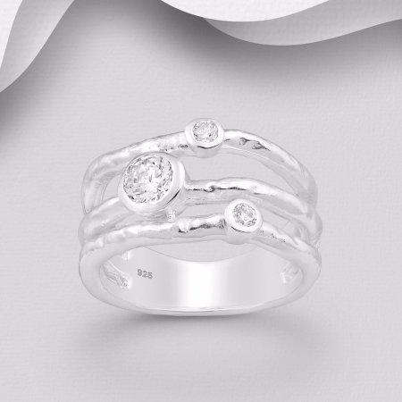 Inel stratificat și texturat din argint Sterling 925 cu diamante simulate [3]