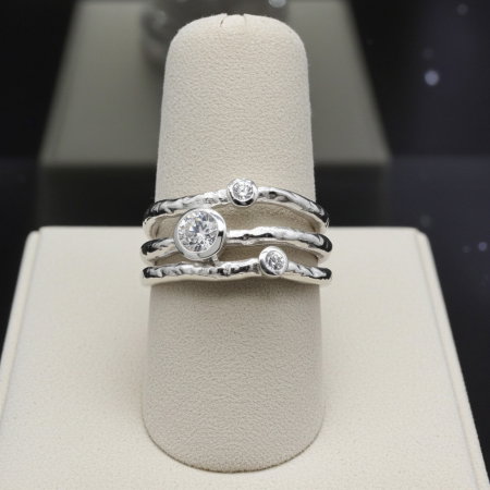Inel stratificat și texturat din argint Sterling 925 cu diamante simulate [5]
