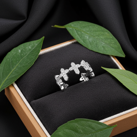 Inel tip cruciulițe înlănțuite, din argint 925, reglabil, decorat cu diamante simulate [3]