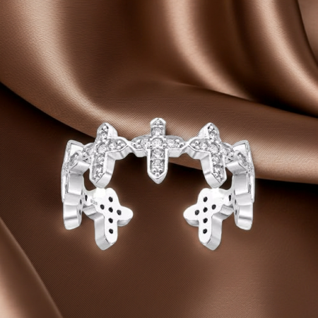 INELE ARGINT CU PIETRE - Inel tip cruciulițe înlănțuite, din argint 925, reglabil, decorat cu diamante simulate