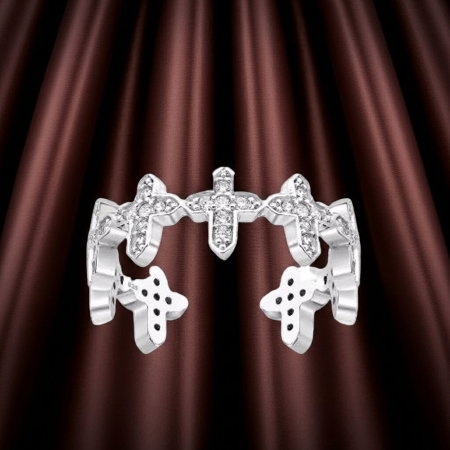 Inel tip cruciulițe înlănțuite, din argint 925, reglabil, decorat cu diamante simulate [4]
