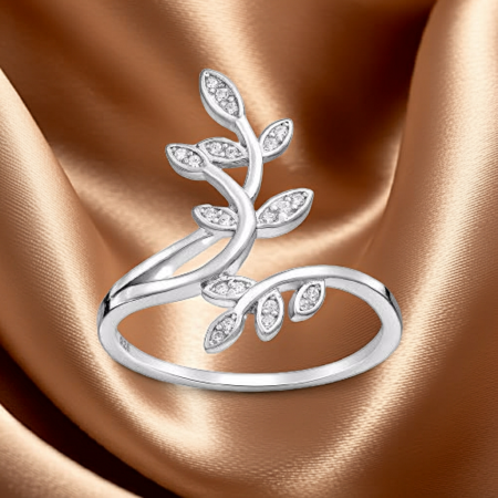 INELE ARGINT CU PIETRE - Inel tip Frunza din argint Sterling925 cu diamante simulate