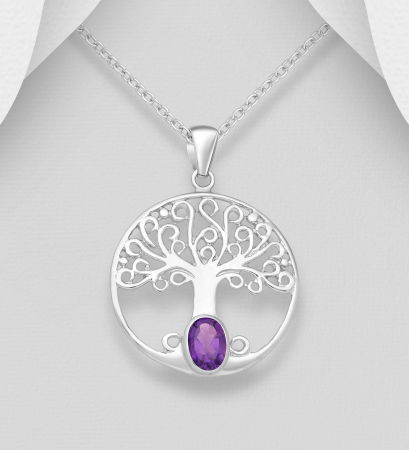 BIJUTERII ARGINT PENTRU BARBATI - Colier Arborele Cosmic din argint 925 decorat cu ametist