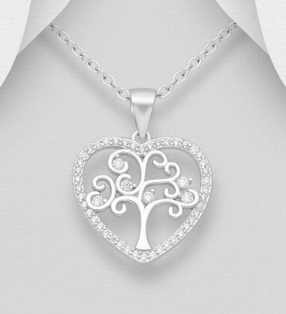 Colier Inimioara Copacul Vietii din argint Sterling 925 cu diamante simulate [2]