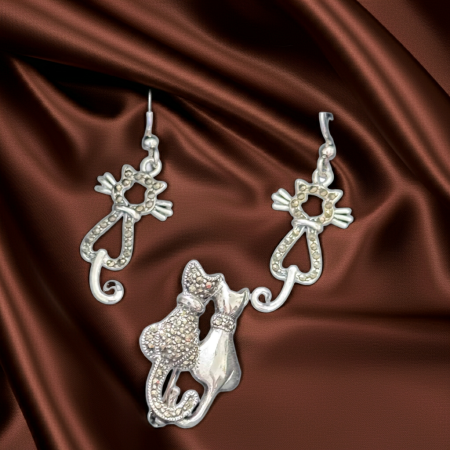 SET - Set Pisicute, cercei si brosa din argint Sterling 925 cu marcasite