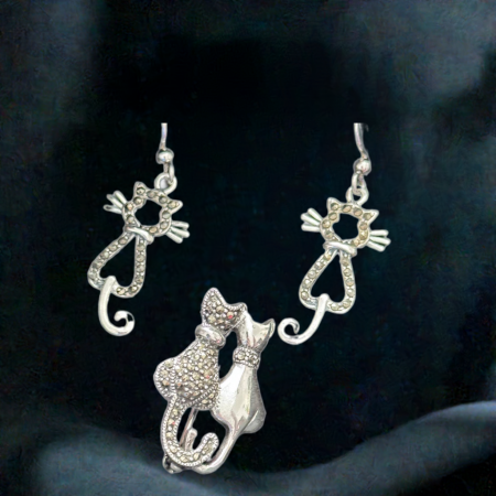 Set Pisicute, cercei si brosa din argint Sterling 925 cu marcasite [1]
