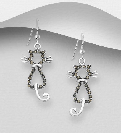 Set Pisicute, cercei si brosa din argint Sterling 925 cu marcasite [3]