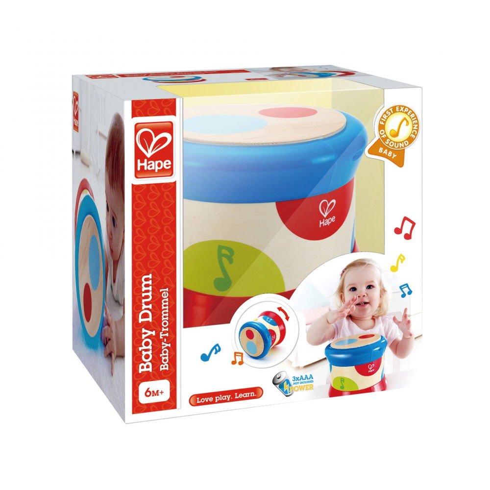 Jucarie interactiva din lemn - Toba bebelusului,15x13 cm [3]