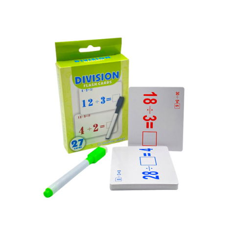 Jocuri si articole copii - Carduri pentru invatarea si exersarea operatiilor matematice de impartire cu marker inclus, 27 bucati/set