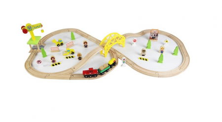 Masinute, Motociclete, Elicoptere, Avioane & Trenulete - Set Trenuleț cu sine, figurine și accesorii din lemn