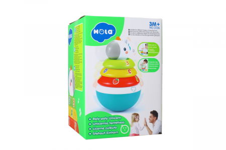 Jucarii de sortat si motricitate - Hopa Mitică Roly Poly Unicorn cu Inele pentru Stivuit