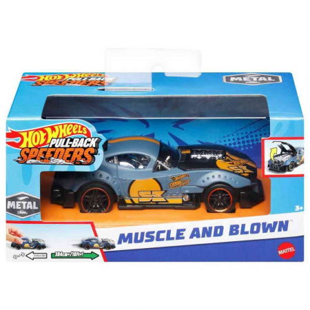 Jocuri si articole copii - Hot Wheels Masinuta Metalica Cu Sistem Pull Back Muscle And Blown Scara 1:43