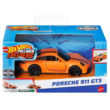 Jocuri si articole copii - Hot Wheels Masinuta Metalica Cu Sistem Pull Back Porsche 911 Gt3 Scara 1:43