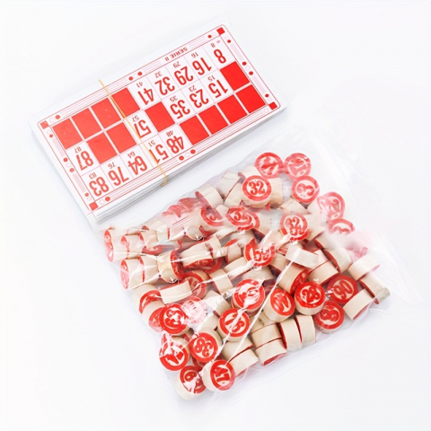 Jocuri si articole copii - Joc Loto cu 90 piese lemn și 48 carduri,+6 ani