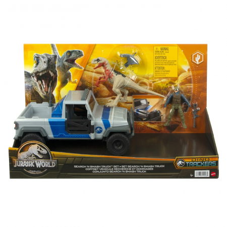 Jocuri si articole copii - Jurassic World Dino Trackers Set Camionetă Search and Smash și Dinozaur Atrociraptor i