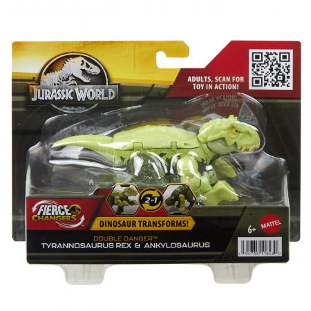 Jocuri si articole copii - Jurassic World - Fierce Changers Double Danger Dinozaur Transformabil Tyrannosaurus Rex și Ankylosaurus Verde 