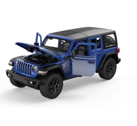 Jocuri si articole copii - MASINUTA METALICA JEEP WRANGLER RUBICON 4XE ALBASTRU CU SCARA 1 LA 32