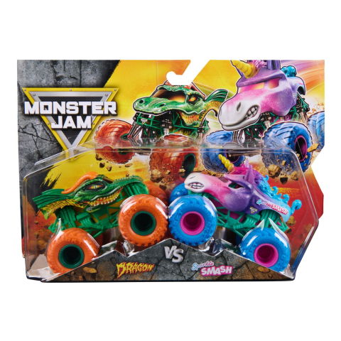 Jocuri si articole copii - MONSTER JAM SET 2 MASINUTE METALICE DRAGON SI SPARKLE SMASH SCARA 1 LA 64