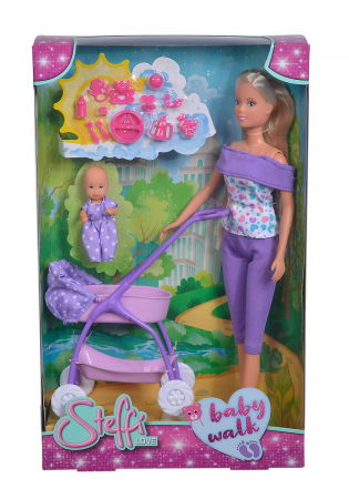 Papusi & accesorii - Papusa Steffi în Pantalonași Mov și cu Cărucior Bebe